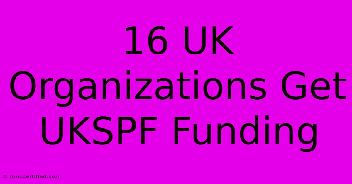 16 UK Organizations Get UKSPF Funding