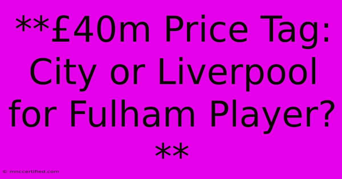 **£40m Price Tag: City Or Liverpool For Fulham Player?** 