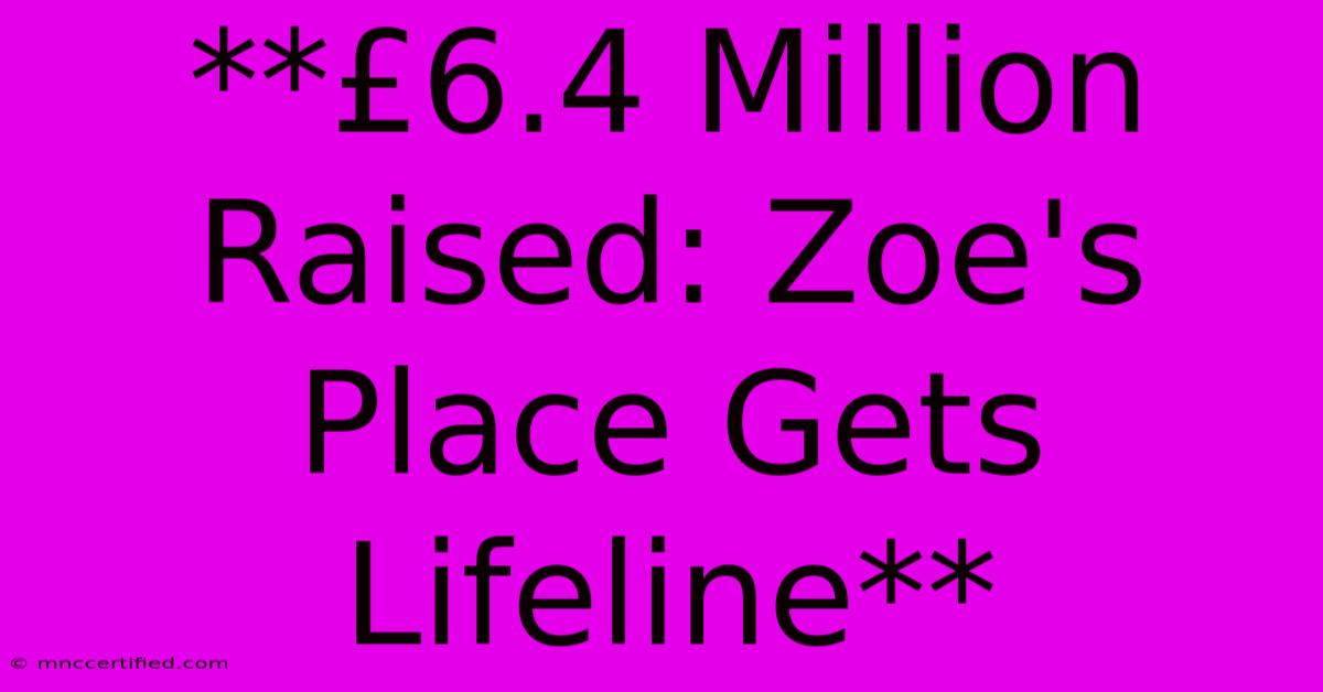 **£6.4 Million Raised: Zoe's Place Gets Lifeline**