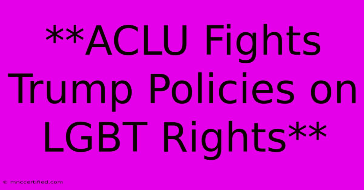 **ACLU Fights Trump Policies On LGBT Rights**