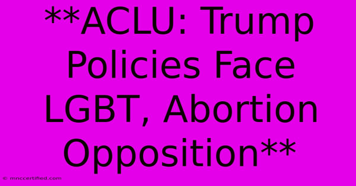 **ACLU: Trump Policies Face LGBT, Abortion Opposition** 