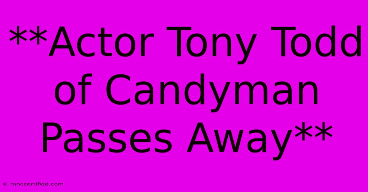 **Actor Tony Todd Of Candyman Passes Away**