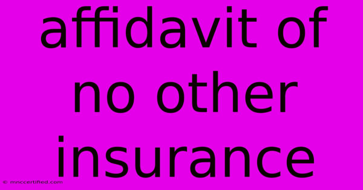 Affidavit Of No Other Insurance