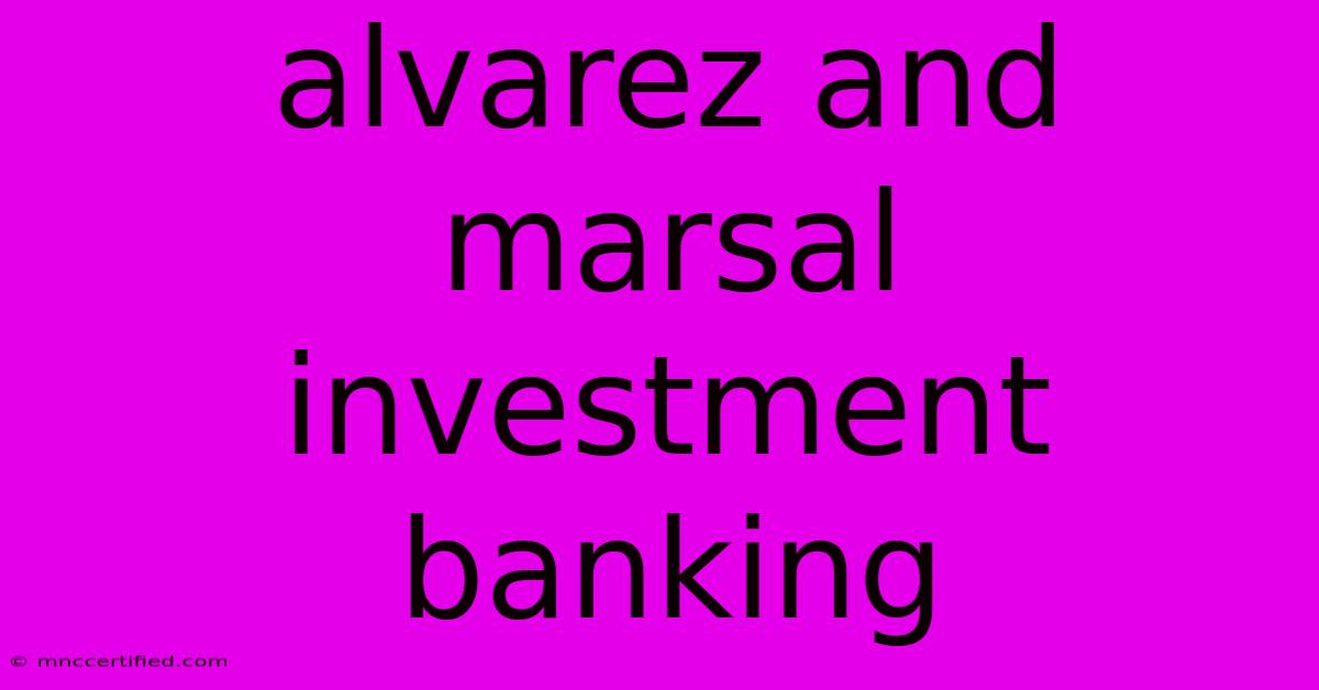 Alvarez And Marsal Investment Banking