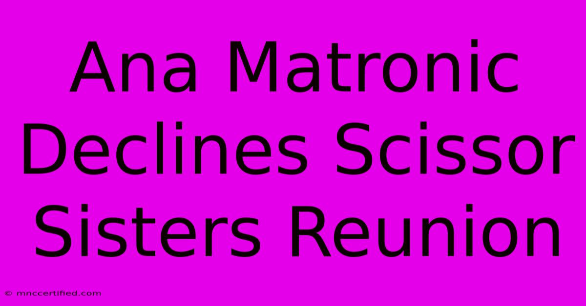 Ana Matronic Declines Scissor Sisters Reunion