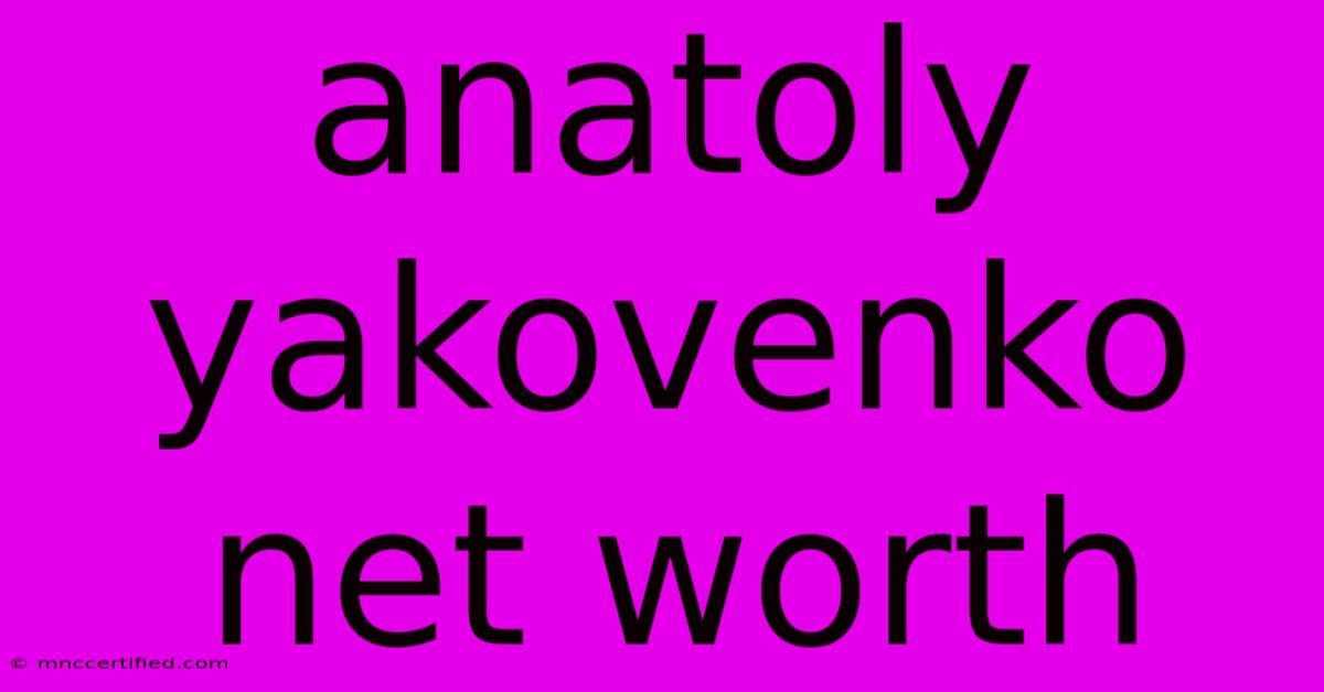 Anatoly Yakovenko Net Worth