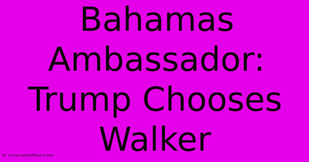 Bahamas Ambassador: Trump Chooses Walker