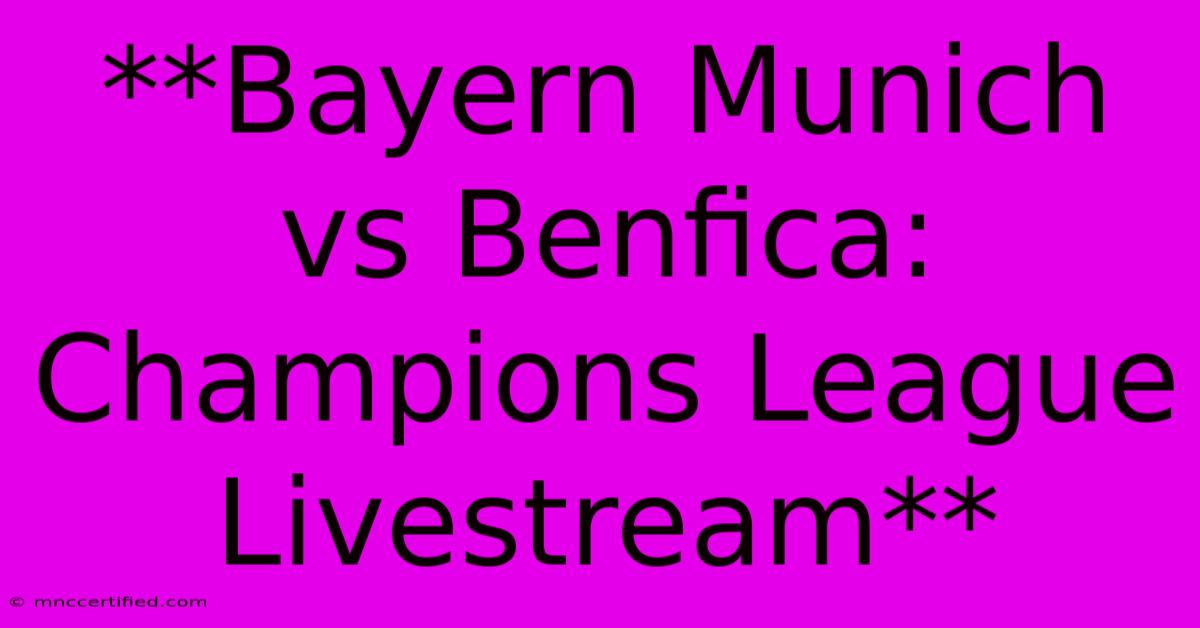 **Bayern Munich Vs Benfica: Champions League Livestream**