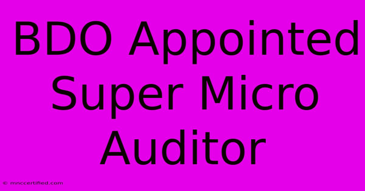 BDO Appointed Super Micro Auditor