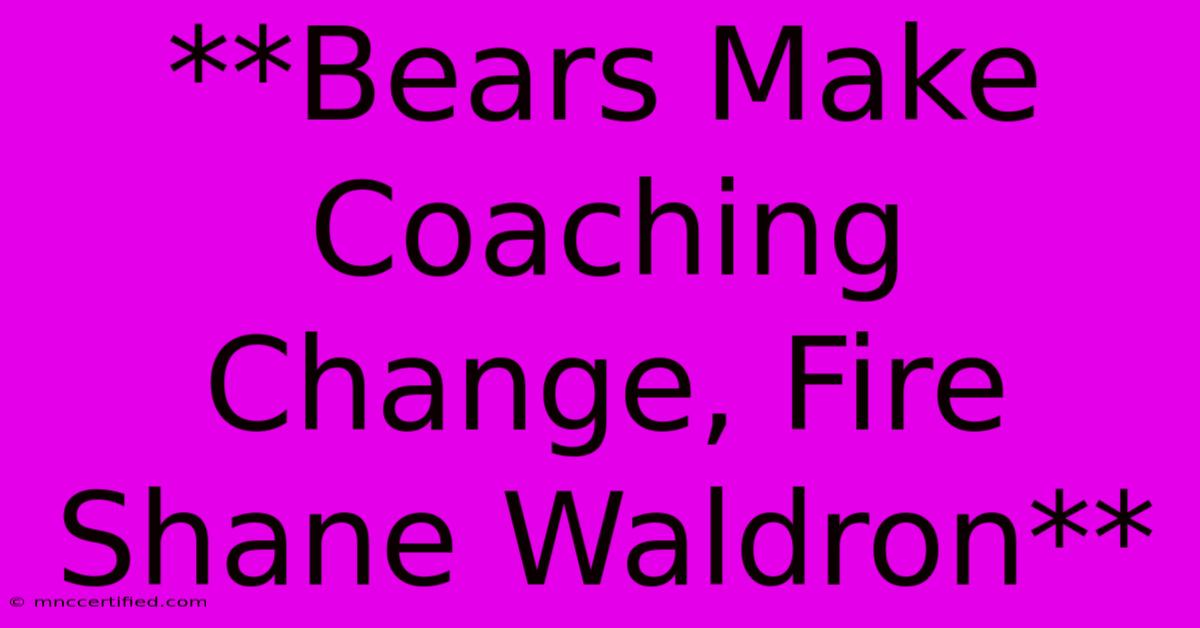 **Bears Make Coaching Change, Fire Shane Waldron** 