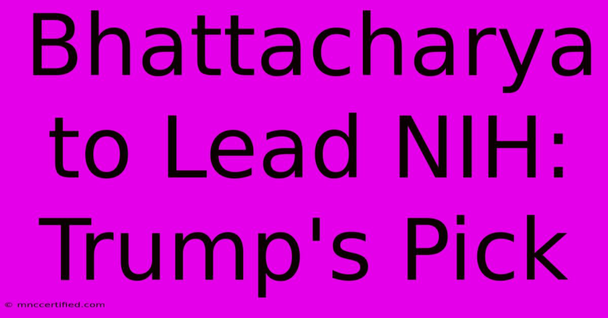 Bhattacharya To Lead NIH: Trump's Pick