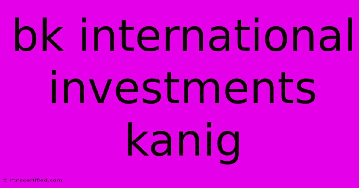 Bk International Investments Kanig