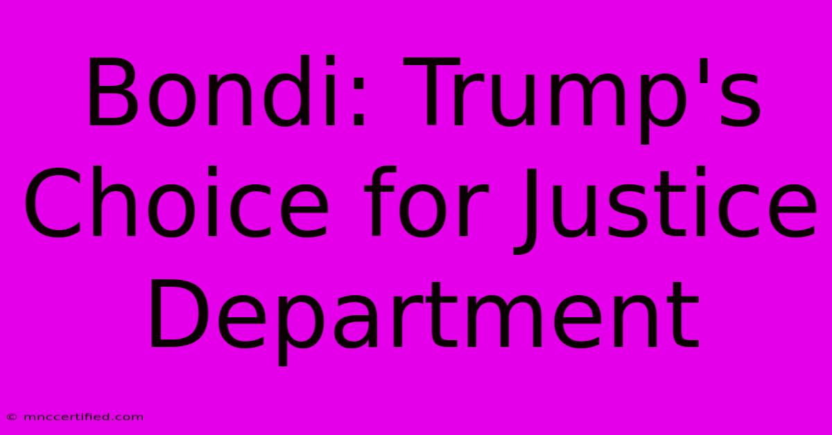 Bondi: Trump's Choice For Justice Department