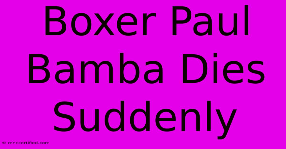 Boxer Paul Bamba Dies Suddenly