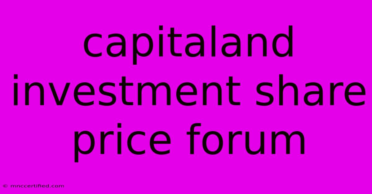 Capitaland Investment Share Price Forum