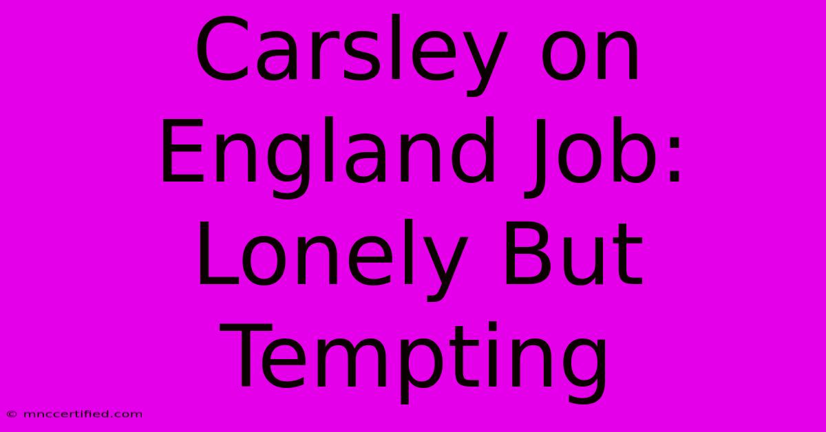 Carsley On England Job: Lonely But Tempting