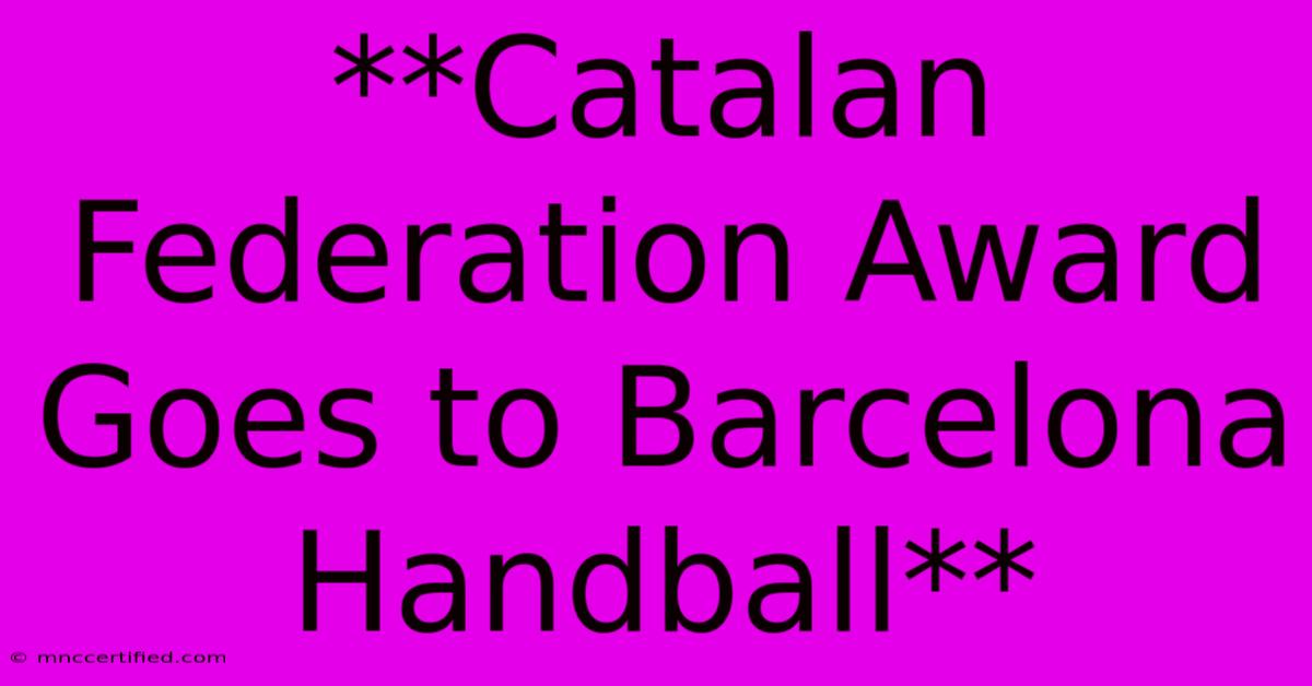 **Catalan Federation Award Goes To Barcelona Handball**