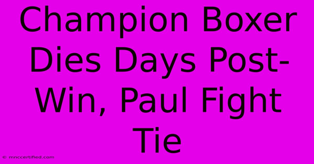 Champion Boxer Dies Days Post-Win, Paul Fight Tie