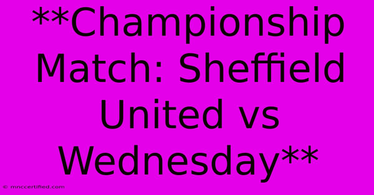 **Championship Match: Sheffield United Vs Wednesday**