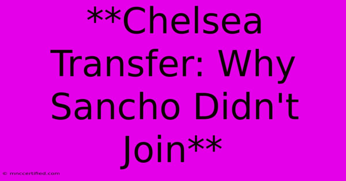 **Chelsea Transfer: Why Sancho Didn't Join**