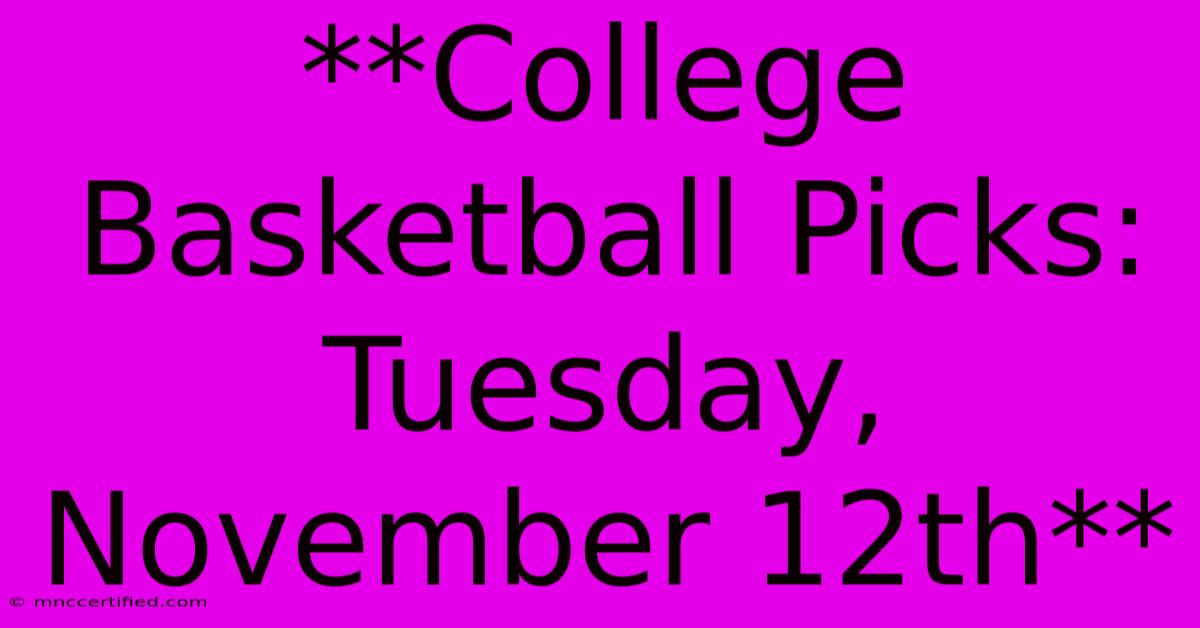 **College Basketball Picks: Tuesday, November 12th**