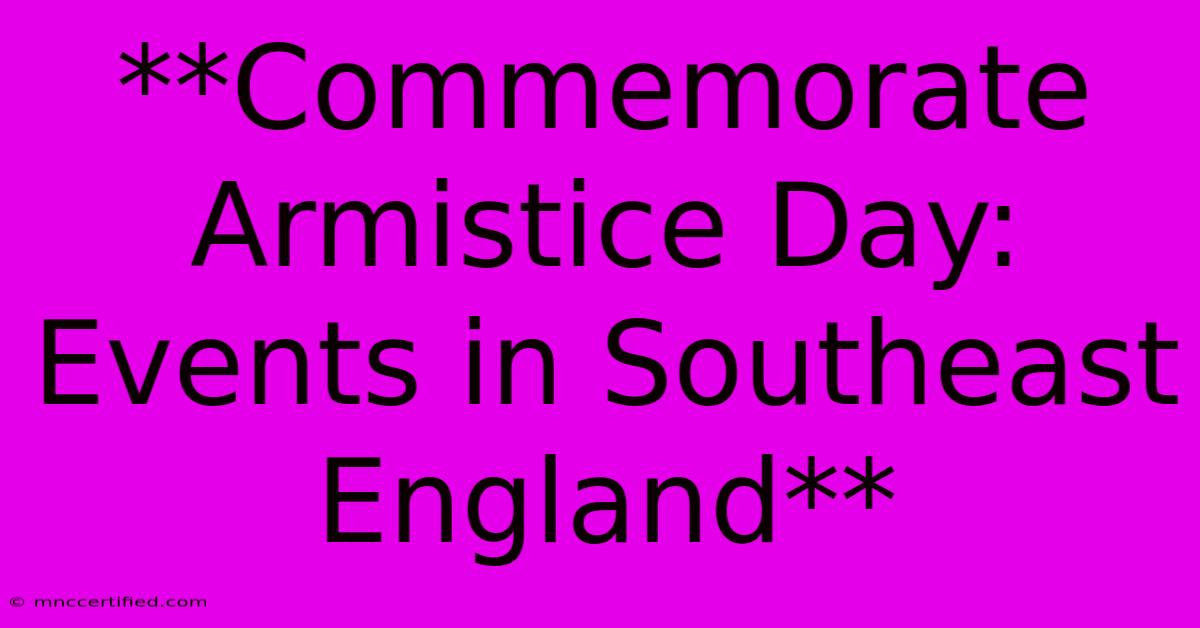 **Commemorate Armistice Day: Events In Southeast England** 