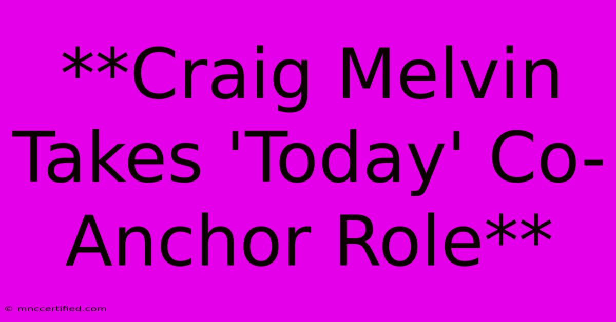 **Craig Melvin Takes 'Today' Co-Anchor Role**