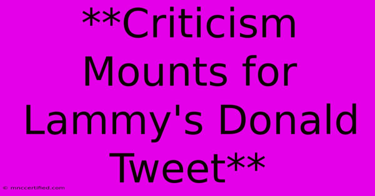 **Criticism Mounts For Lammy's Donald Tweet**