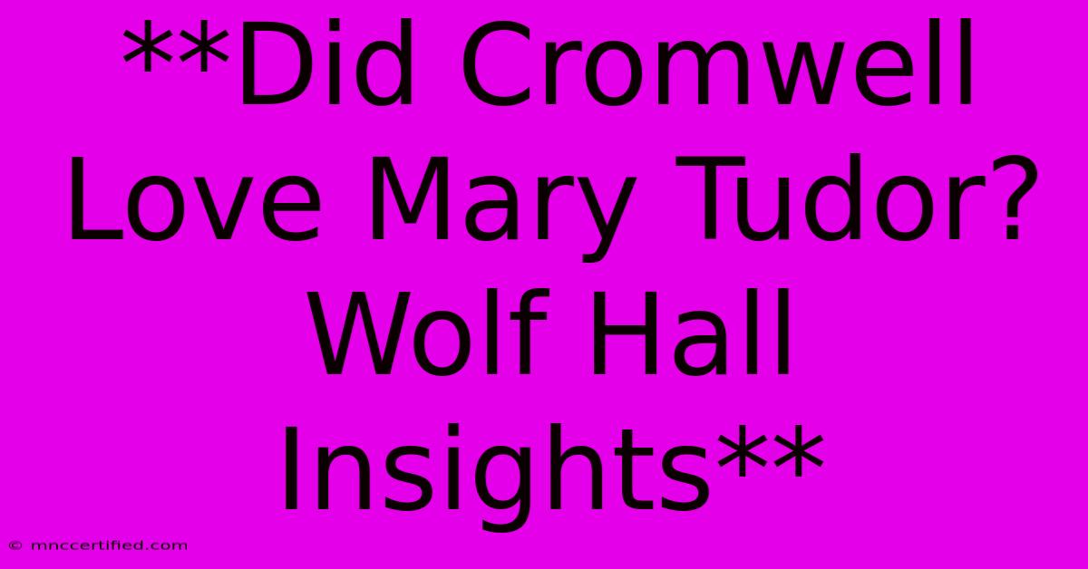 **Did Cromwell Love Mary Tudor? Wolf Hall Insights**