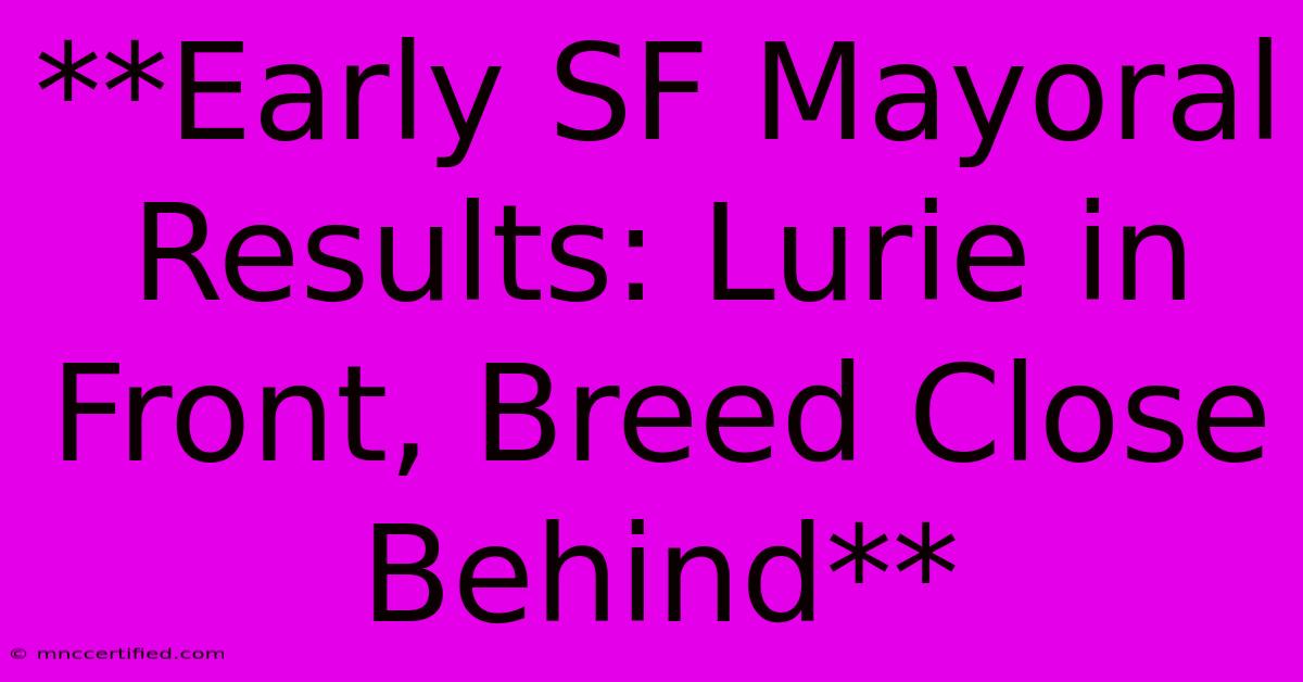 **Early SF Mayoral Results: Lurie In Front, Breed Close Behind** 