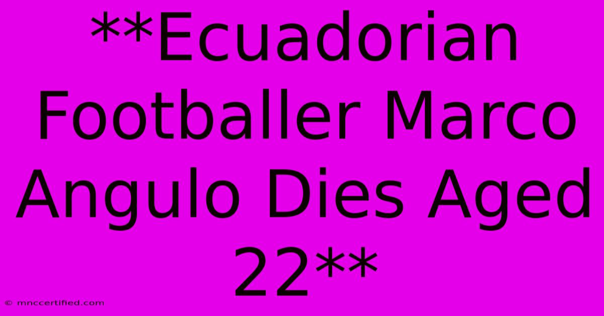 **Ecuadorian Footballer Marco Angulo Dies Aged 22**