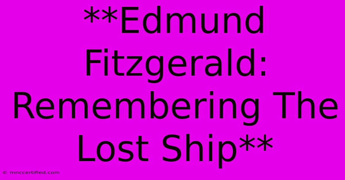 **Edmund Fitzgerald: Remembering The Lost Ship**