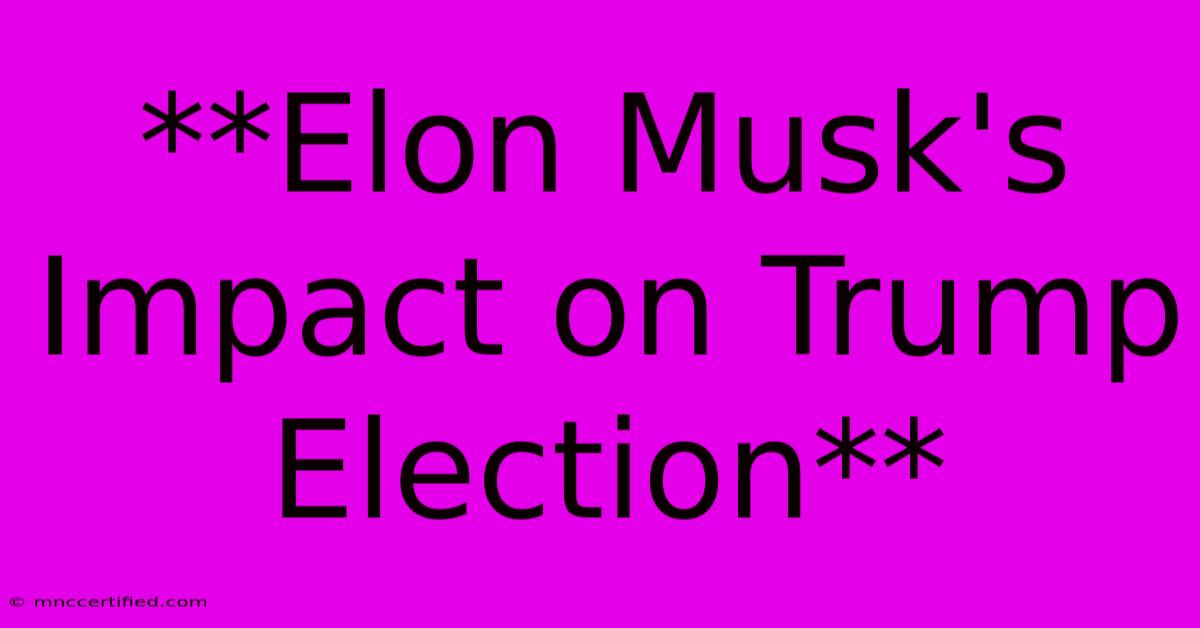 **Elon Musk's Impact On Trump Election**