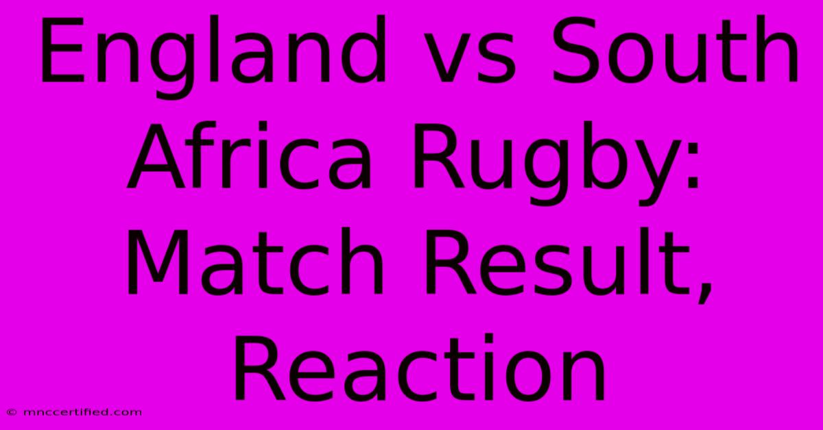 England Vs South Africa Rugby: Match Result, Reaction