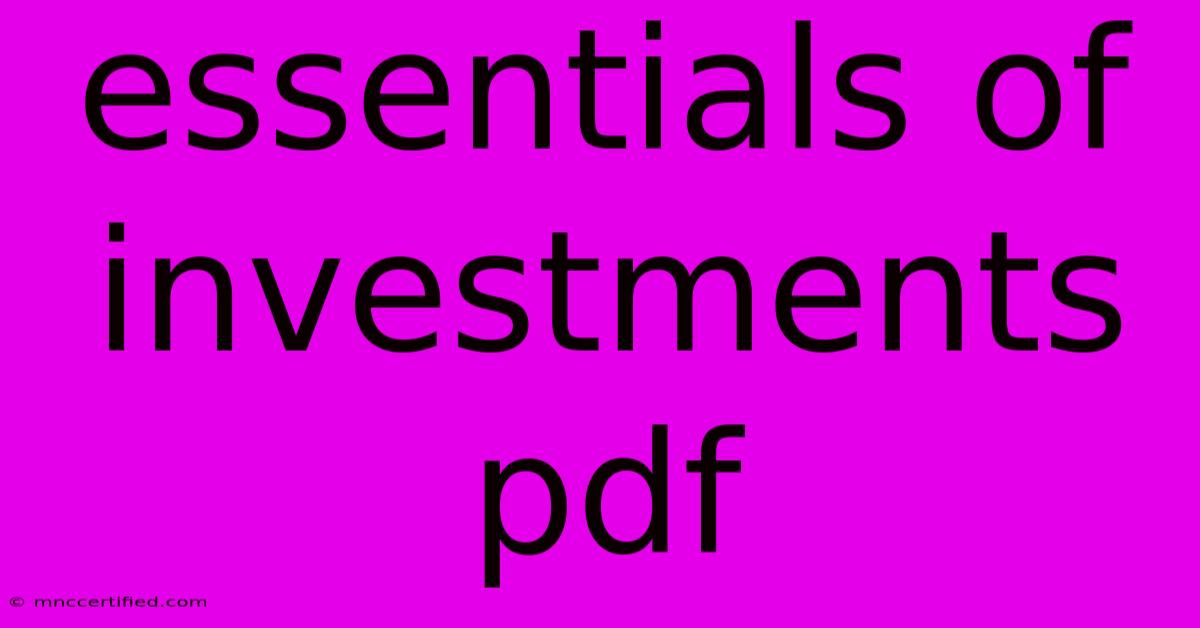 Essentials Of Investments Pdf