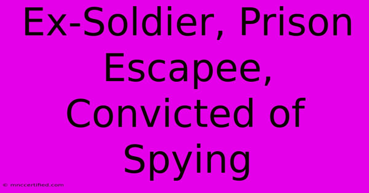 Ex-Soldier, Prison Escapee, Convicted Of Spying