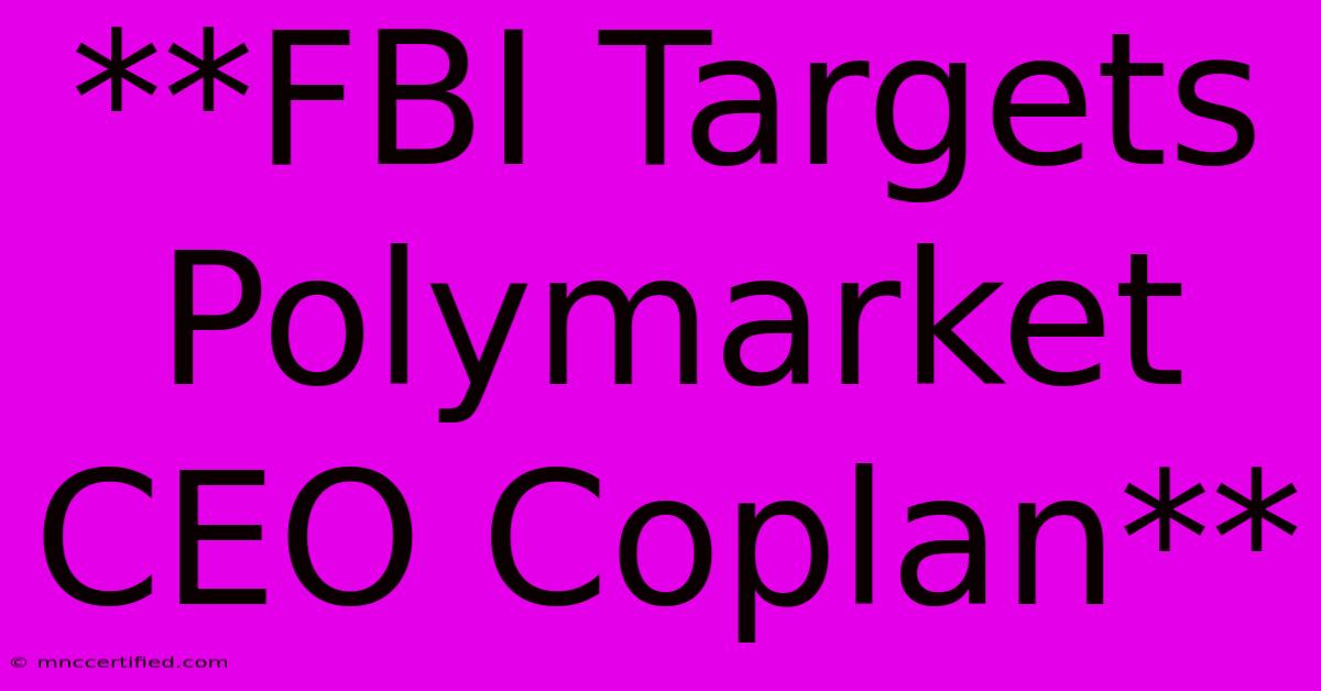 **FBI Targets Polymarket CEO Coplan** 