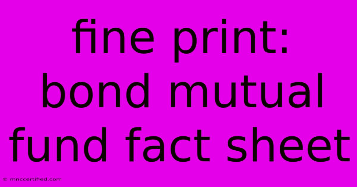 Fine Print: Bond Mutual Fund Fact Sheet