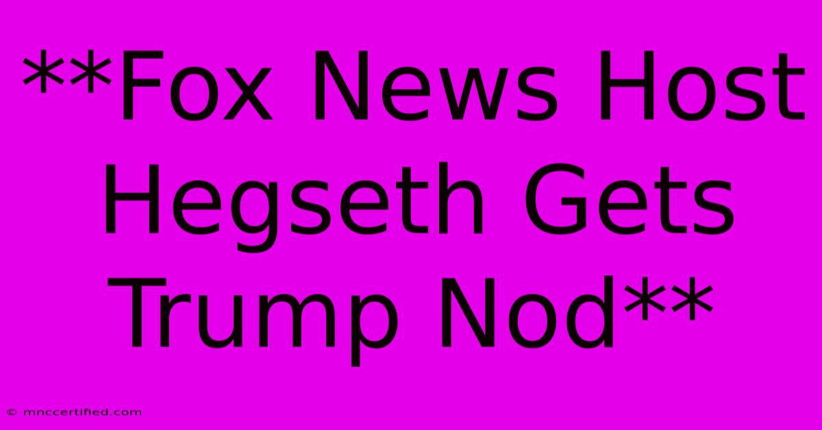 **Fox News Host Hegseth Gets Trump Nod**