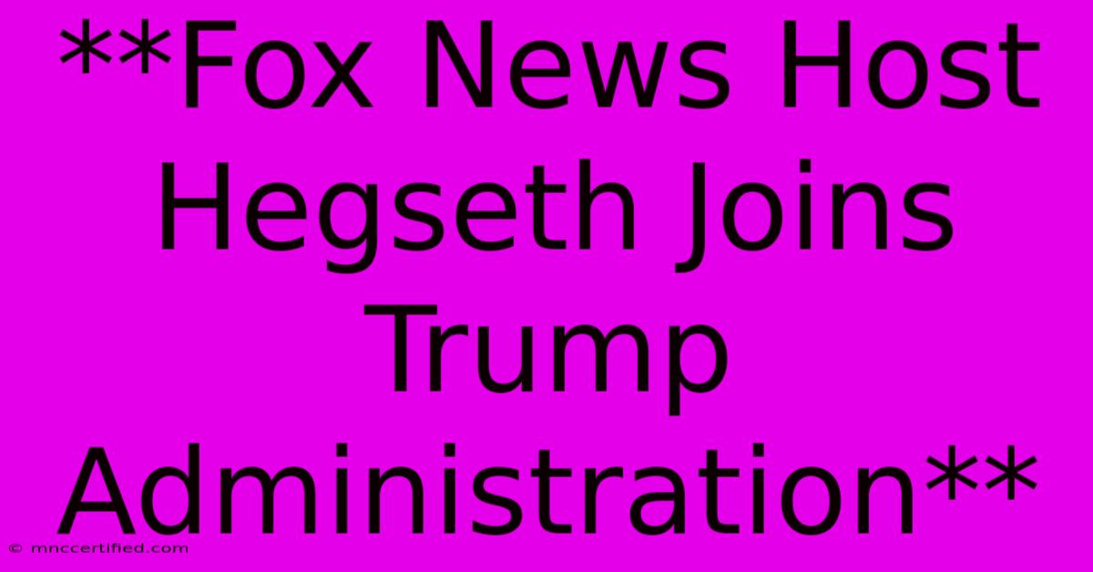 **Fox News Host Hegseth Joins Trump Administration** 