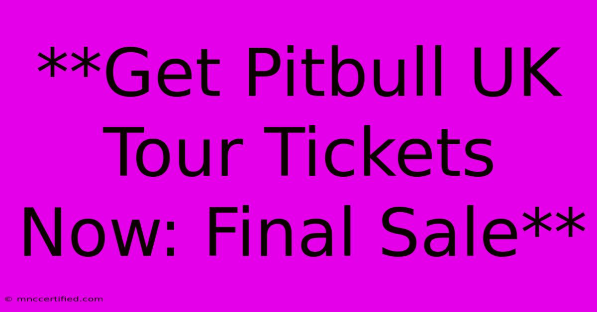 **Get Pitbull UK Tour Tickets Now: Final Sale**