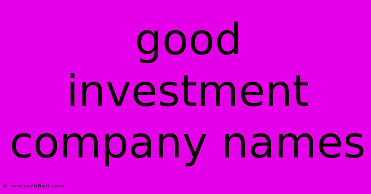 Good Investment Company Names