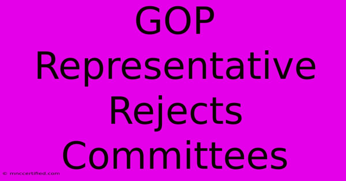 GOP Representative Rejects Committees