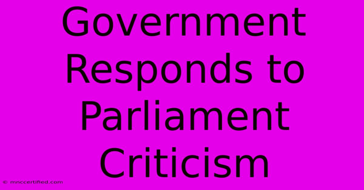 Government Responds To Parliament Criticism