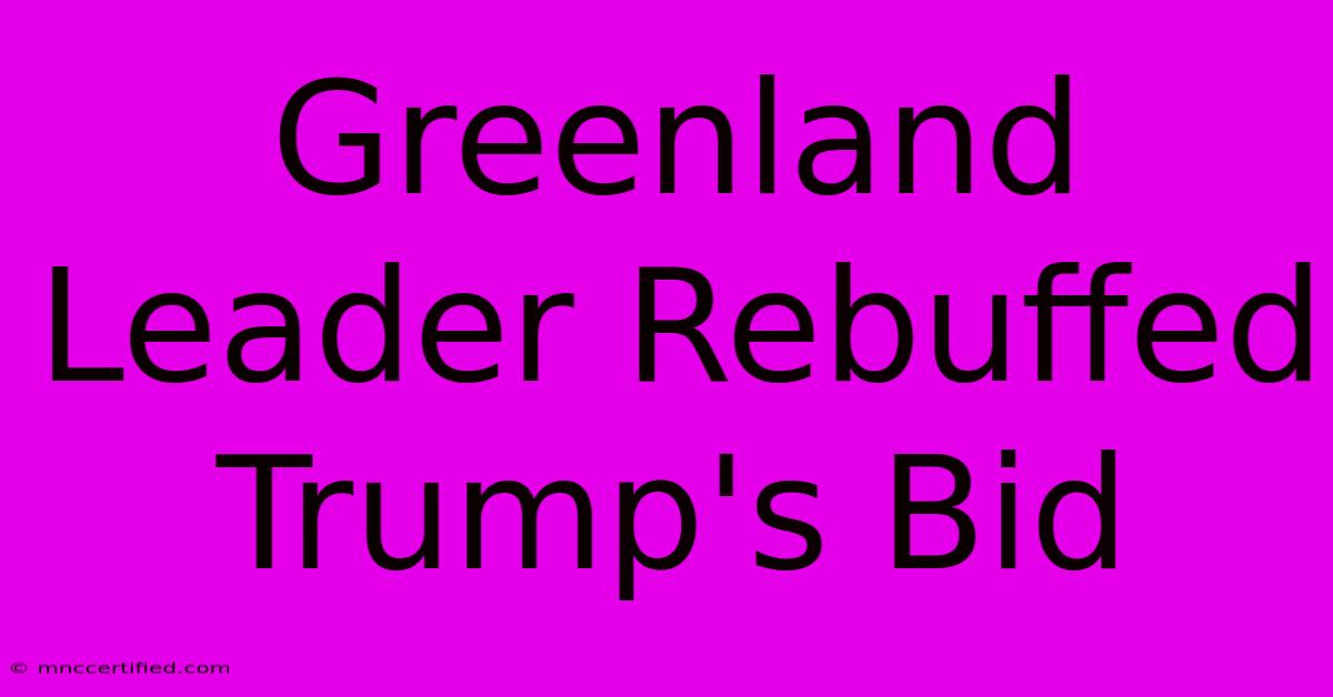 Greenland Leader Rebuffed Trump's Bid