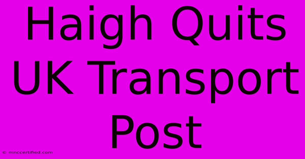 Haigh Quits UK Transport Post