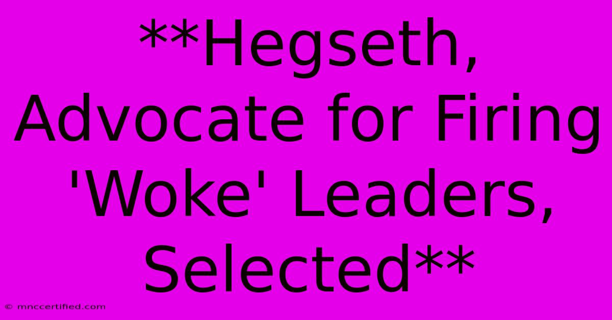 **Hegseth, Advocate For Firing 'Woke' Leaders, Selected**