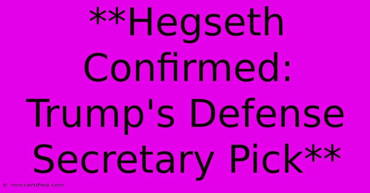 **Hegseth Confirmed: Trump's Defense Secretary Pick**