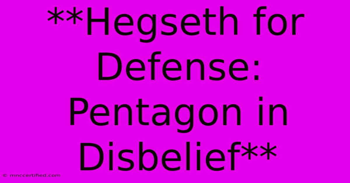 **Hegseth For Defense: Pentagon In Disbelief** 