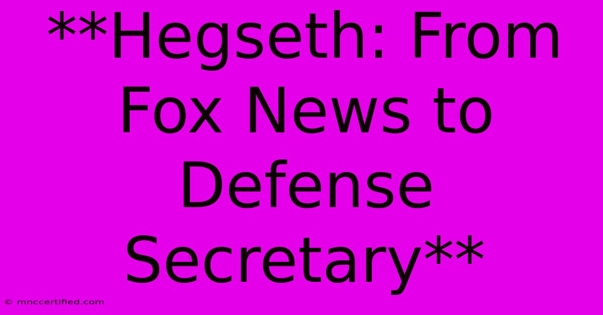 **Hegseth: From Fox News To Defense Secretary**